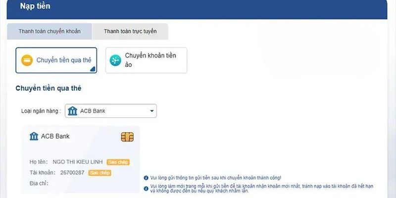 Hướng dẫn chi tiết cách nạp vốn bằng chuyển khoản